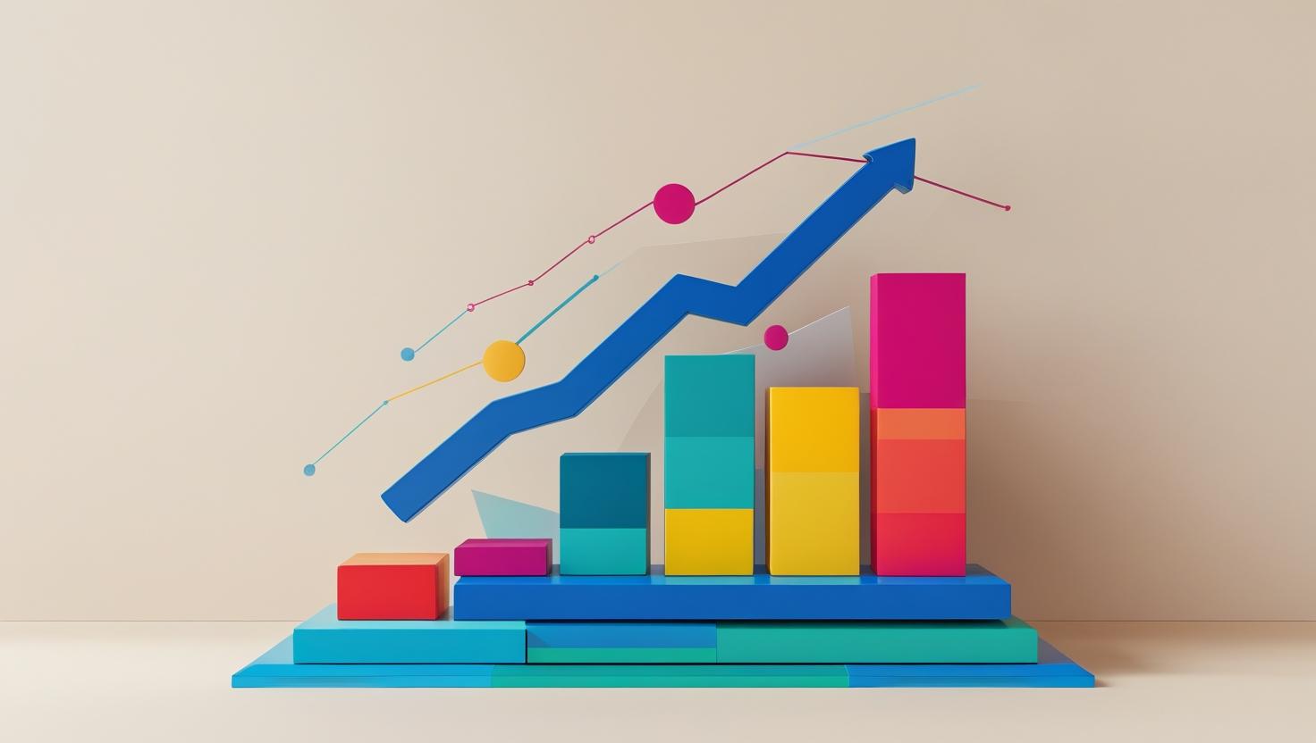 Graphs and charts showing upward growth